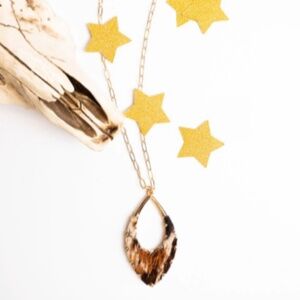 Crystal Avenue Marylee Brown Cow Pendant Goldstone Necklace